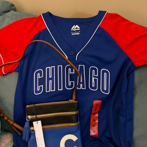 Chicago Cubs Dooney & Bourke Triple Zip Crossbody Purse AND Majestic Jersey